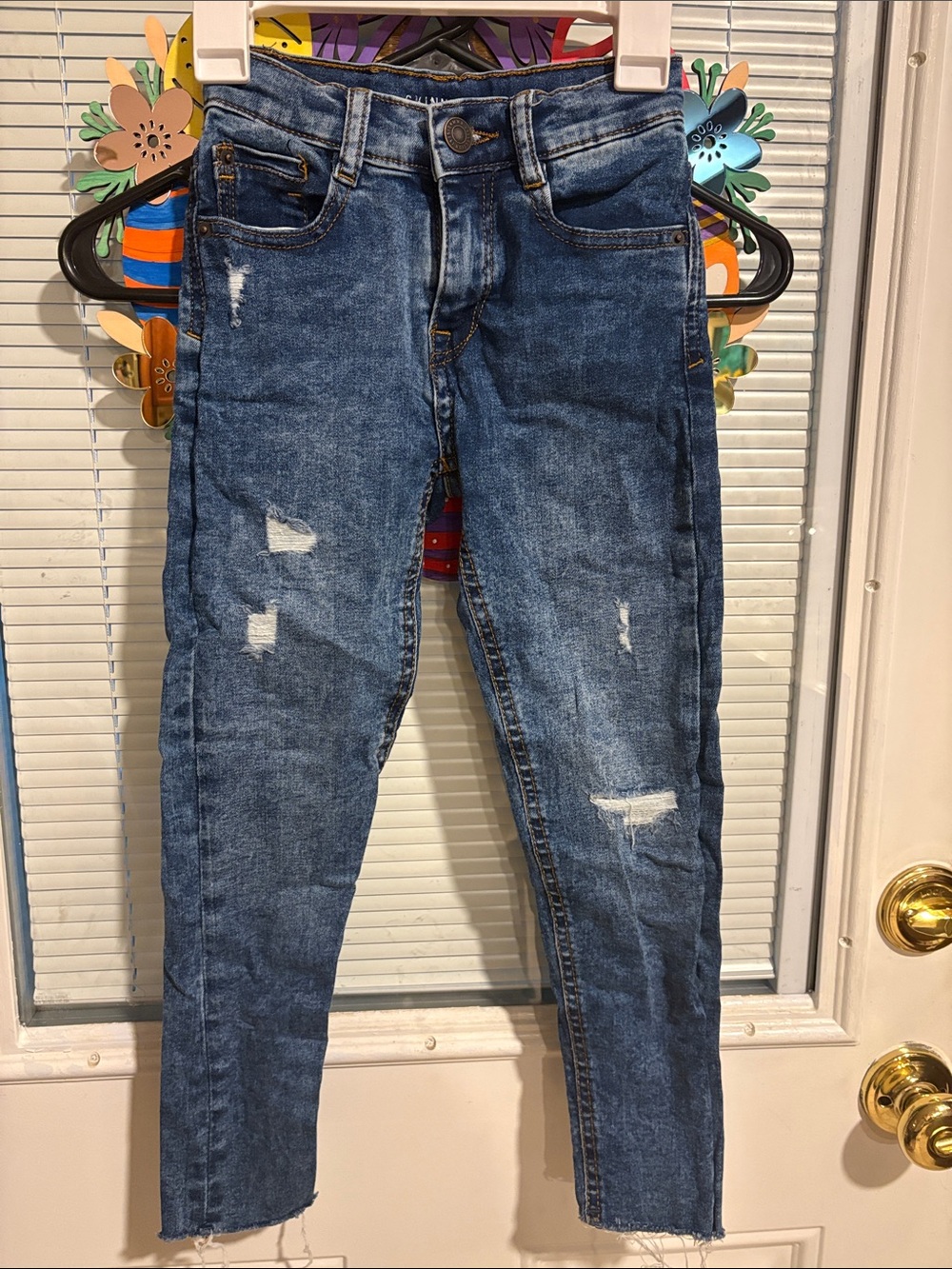 Zara Kids Distressed Blue Denim Jeans size 7